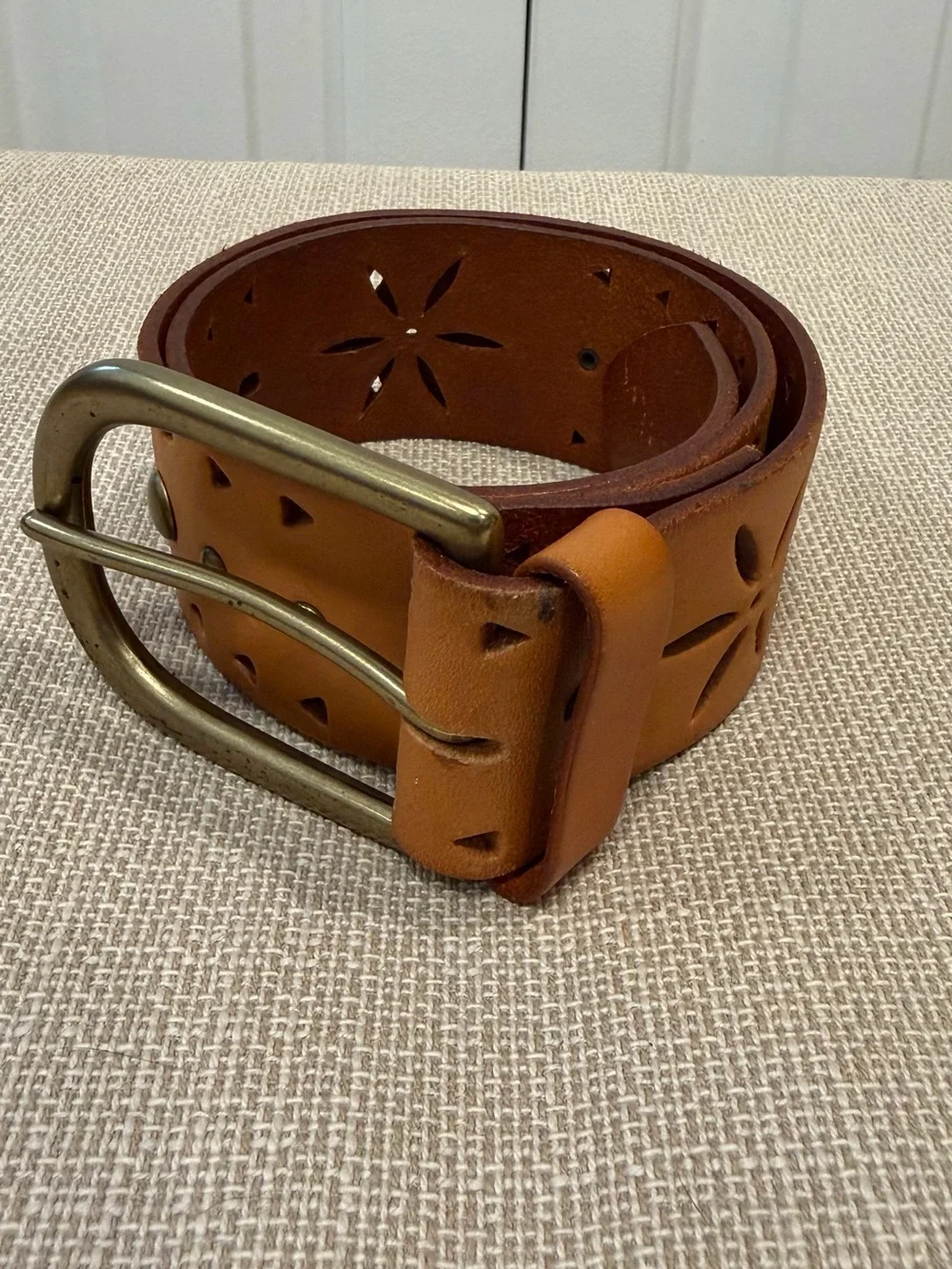 Western Style Genuine Leather Cutout Brown Women’s Belt Size S